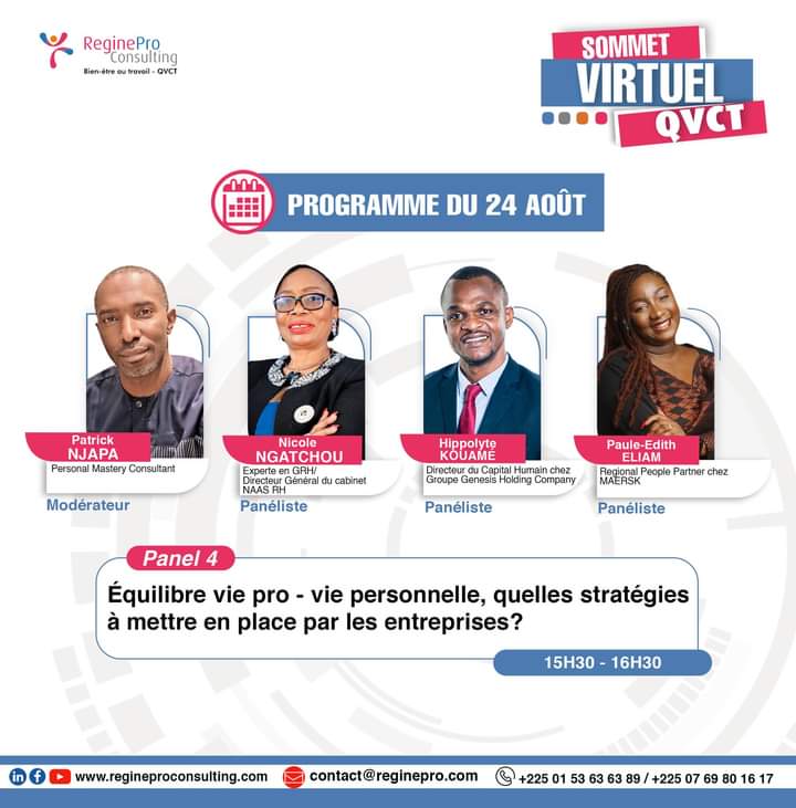 24 août · Panel 4 — Équilibre vie pro / vie personnelle : quelles stratégies mettre en place par les entreprises ?